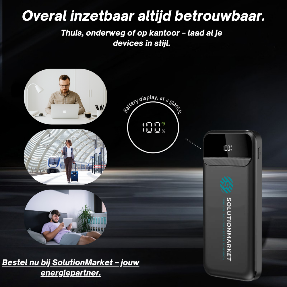SolutionMarket® Powerbank 10.000 mAh – 22.5W Snellader - USB-A/USB-C - Digitale LED display - Universele Powerbanks Geschikt voor iOS/Android - Zwart