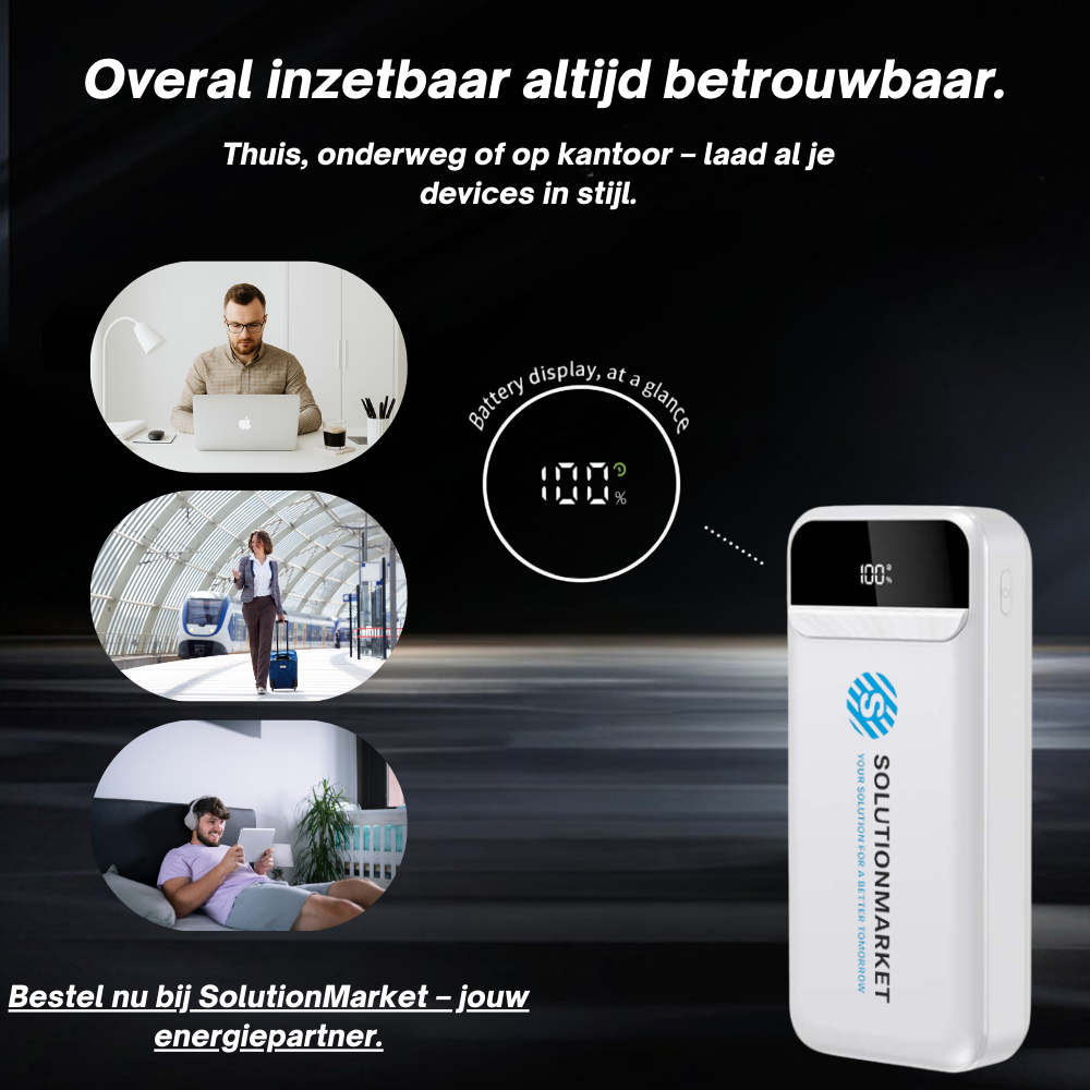 SolutionMarket® Powerbank 20.000 mAh – 22.5W Snellader - USB-A/USB-C - Digitale LED display - Universele Powerbanks Geschikt voor iOS/Android - Wit