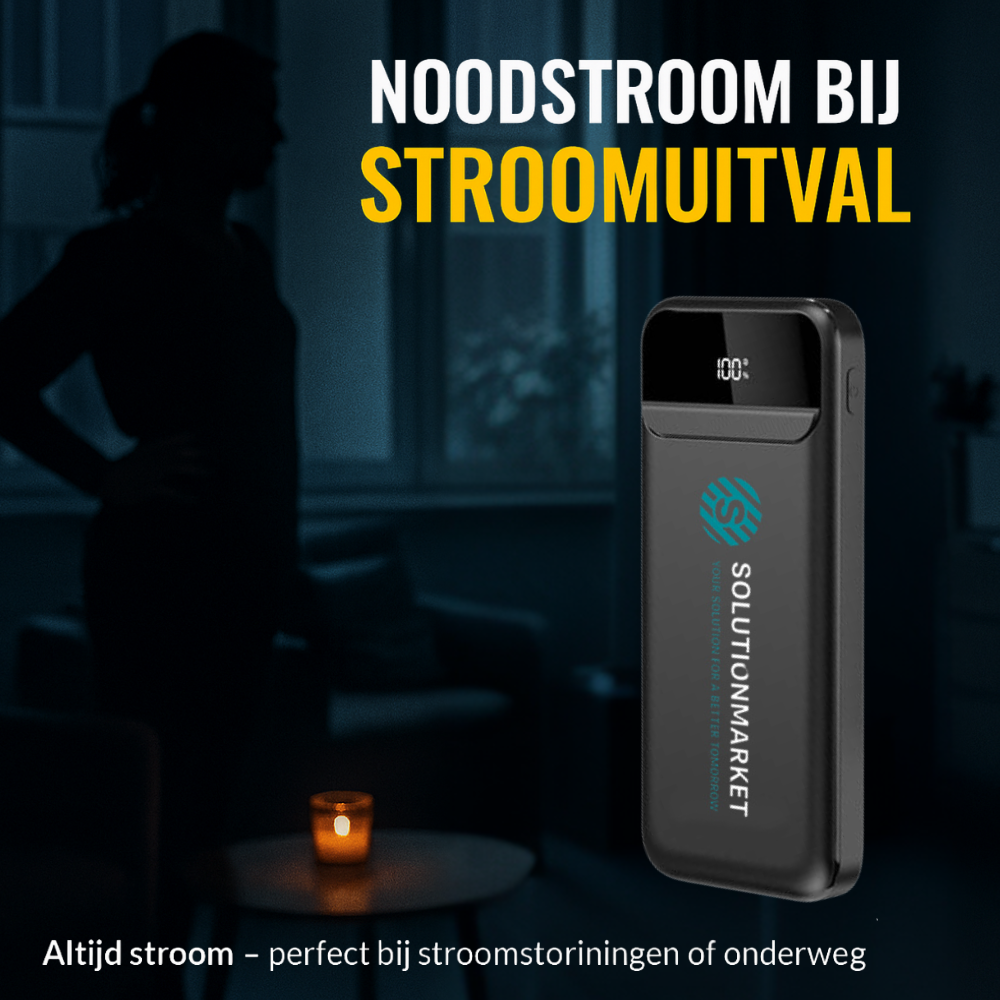 SolutionMarket® Powerbank 10.000 mAh – 22.5W Snellader - USB-A/USB-C - Digitale LED display - Universele Powerbanks Geschikt voor iOS/Android - Zwart
